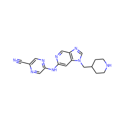 N#Cc1cnc(Nc2cc3c(cn2)ncn3CC2CCNCC2)cn1 ZINC000082154503