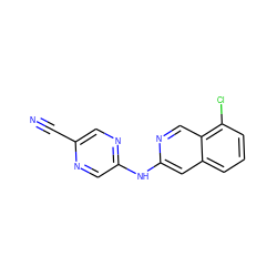 N#Cc1cnc(Nc2cc3cccc(Cl)c3cn2)cn1 ZINC000082151845