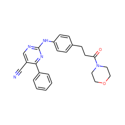 N#Cc1cnc(Nc2ccc(CCC(=O)N3CCOCC3)cc2)nc1-c1ccccc1 ZINC000028819445