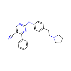 N#Cc1cnc(Nc2ccc(CCN3CCCC3)cc2)nc1-c1ccccc1 ZINC000028819443