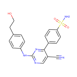 N#Cc1cnc(Nc2ccc(CCO)cc2)nc1-c1ccc(S(N)(=O)=O)cc1 ZINC000028819647