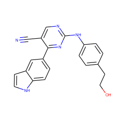 N#Cc1cnc(Nc2ccc(CCO)cc2)nc1-c1ccc2[nH]ccc2c1 ZINC000028819610