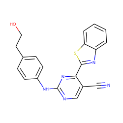 N#Cc1cnc(Nc2ccc(CCO)cc2)nc1-c1nc2ccccc2s1 ZINC000028819652