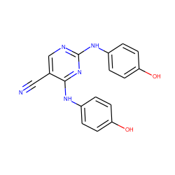 N#Cc1cnc(Nc2ccc(O)cc2)nc1Nc1ccc(O)cc1 ZINC000040949404