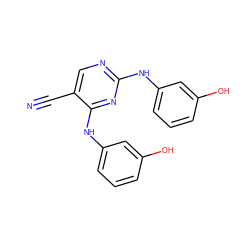 N#Cc1cnc(Nc2cccc(O)c2)nc1Nc1cccc(O)c1 ZINC000114330175