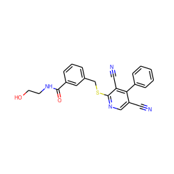 N#Cc1cnc(SCc2cccc(C(=O)NCCO)c2)c(C#N)c1-c1ccccc1 ZINC000113379459