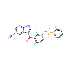 N#Cc1cnc2[nH]cc(C(=O)c3c(F)ccc(NS(=O)(=O)c4ccccc4F)c3F)c2c1 ZINC000113512196