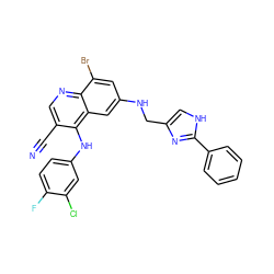 N#Cc1cnc2c(Br)cc(NCc3c[nH]c(-c4ccccc4)n3)cc2c1Nc1ccc(F)c(Cl)c1 ZINC000014977471