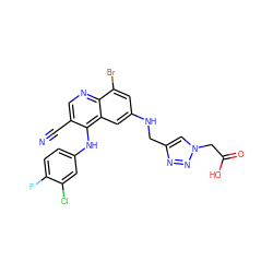 N#Cc1cnc2c(Br)cc(NCc3cn(CC(=O)O)nn3)cc2c1Nc1ccc(F)c(Cl)c1 ZINC000049881819