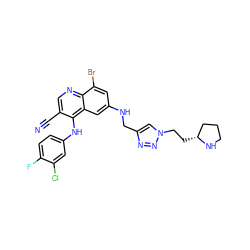 N#Cc1cnc2c(Br)cc(NCc3cn(CC[C@@H]4CCCN4)nn3)cc2c1Nc1ccc(F)c(Cl)c1 ZINC000049881741