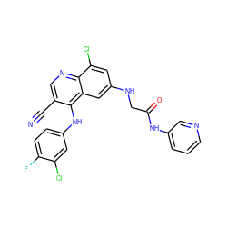 N#Cc1cnc2c(Cl)cc(NCC(=O)Nc3cccnc3)cc2c1Nc1ccc(F)c(Cl)c1 ZINC000014977432