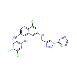 N#Cc1cnc2c(Cl)cc(NCc3cn(-c4cccnc4)nn3)cc2c1Nc1ccc(F)c(Cl)c1 ZINC000040976596