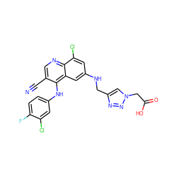 N#Cc1cnc2c(Cl)cc(NCc3cn(CC(=O)O)nn3)cc2c1Nc1ccc(F)c(Cl)c1 ZINC000040957176