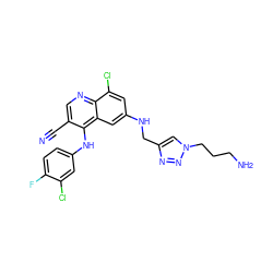 N#Cc1cnc2c(Cl)cc(NCc3cn(CCCN)nn3)cc2c1Nc1ccc(F)c(Cl)c1 ZINC000040939849