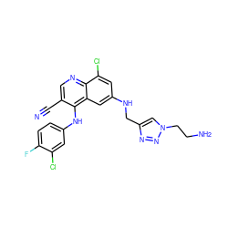 N#Cc1cnc2c(Cl)cc(NCc3cn(CCN)nn3)cc2c1Nc1ccc(F)c(Cl)c1 ZINC000040411037