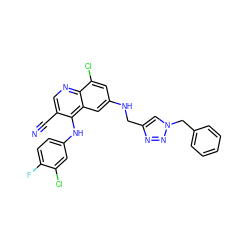 N#Cc1cnc2c(Cl)cc(NCc3cn(Cc4ccccc4)nn3)cc2c1Nc1ccc(F)c(Cl)c1 ZINC000042920006