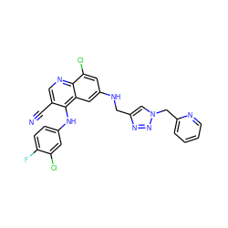 N#Cc1cnc2c(Cl)cc(NCc3cn(Cc4ccccn4)nn3)cc2c1Nc1ccc(F)c(Cl)c1 ZINC000049881923