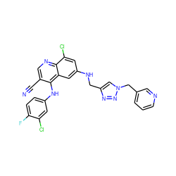 N#Cc1cnc2c(Cl)cc(NCc3cn(Cc4cccnc4)nn3)cc2c1Nc1ccc(F)c(Cl)c1 ZINC000049881880