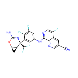 N#Cc1cnc2c(Nc3cc(F)c(F)c([C@@]4(C(F)F)N=C(N)O[C@@H]5C[C@@H]54)c3)ncc(F)c2c1 ZINC000226087081