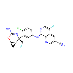 N#Cc1cnc2c(Nc3ccc(Cl)c([C@@]4(CF)N=C(N)O[C@@H]5C[C@@H]54)c3)ncc(F)c2c1 ZINC000220653711