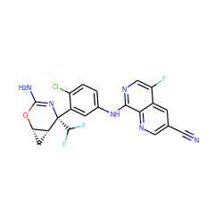 N#Cc1cnc2c(Nc3ccc(Cl)c([C@]4(C(F)F)N=C(N)O[C@H]5C[C@H]54)c3)ncc(F)c2c1 ZINC000220652787