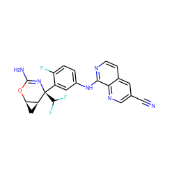 N#Cc1cnc2c(Nc3ccc(F)c([C@@]4(C(F)F)N=C(N)O[C@@H]5C[C@@H]54)c3)nccc2c1 ZINC000220654725