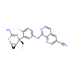 N#Cc1cnc2c(Nc3ccc(F)c([C@@]4(CF)N=C(N)O[C@@H]5C[C@@H]54)c3)nccc2c1 ZINC000226080966