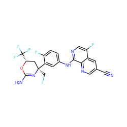 N#Cc1cnc2c(Nc3ccc(F)c([C@]4(CF)C[C@@H](C(F)(F)F)OC(N)=N4)c3)ncc(F)c2c1 ZINC000221071011