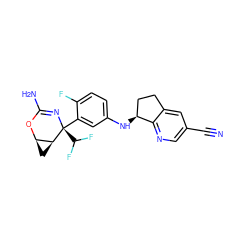 N#Cc1cnc2c(c1)CC[C@@H]2Nc1ccc(F)c([C@@]2(C(F)F)N=C(N)O[C@@H]3C[C@@H]32)c1 ZINC000226108337