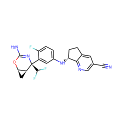 N#Cc1cnc2c(c1)CC[C@H]2Nc1ccc(F)c([C@@]2(C(F)F)N=C(N)O[C@@H]3C[C@@H]32)c1 ZINC000225700065