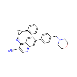 N#Cc1cnc2cc(-c3ccc(CN4CCOCC4)cc3)ccc2c1N[C@@H]1C[C@H]1c1ccccc1 ZINC000028952938