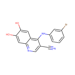 N#Cc1cnc2cc(O)c(O)cc2c1Nc1cccc(Br)c1 ZINC000003815334