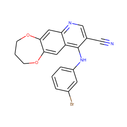 N#Cc1cnc2cc3c(cc2c1Nc1cccc(Br)c1)OCCCO3 ZINC000013813008