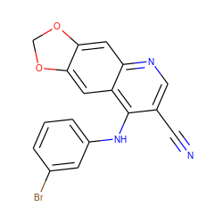 N#Cc1cnc2cc3c(cc2c1Nc1cccc(Br)c1)OCO3 ZINC000013813005