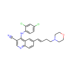 N#Cc1cnc2ccc(/C=C/CCN3CCOCC3)cc2c1Nc1ccc(Cl)cc1Cl ZINC000049111246