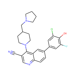 N#Cc1cnc2ccc(-c3cc(F)c(O)c(Cl)c3)cc2c1N1CCC(CN2CCCC2)CC1 ZINC000114038783