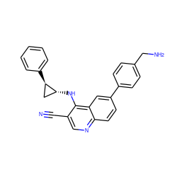 N#Cc1cnc2ccc(-c3ccc(CN)cc3)cc2c1N[C@@H]1C[C@H]1c1ccccc1 ZINC000028952934