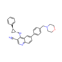 N#Cc1cnc2ccc(-c3ccc(CN4CCOCC4)cc3)cc2c1N[C@@H]1C[C@H]1c1ccccc1 ZINC000028952936