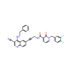 N#Cc1cnc2ccc(C#CCNC(=O)c3cccn(Cc4ccc(F)c(F)c4)c3=O)cc2c1NCCc1ccccc1 ZINC000096176350