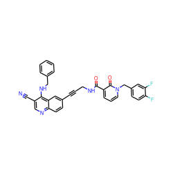 N#Cc1cnc2ccc(C#CCNC(=O)c3cccn(Cc4ccc(F)c(F)c4)c3=O)cc2c1NCc1ccccc1 ZINC000096176356