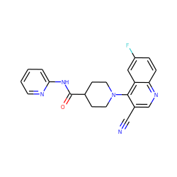 N#Cc1cnc2ccc(F)cc2c1N1CCC(C(=O)Nc2ccccn2)CC1 ZINC001772584517