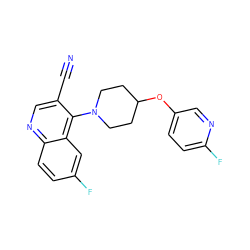 N#Cc1cnc2ccc(F)cc2c1N1CCC(Oc2ccc(F)nc2)CC1 ZINC001772644260