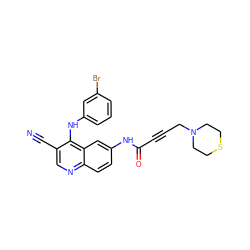 N#Cc1cnc2ccc(NC(=O)C#CCN3CCSCC3)cc2c1Nc1cccc(Br)c1 ZINC000013492802