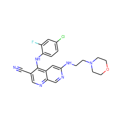 N#Cc1cnc2cnc(NCCN3CCOCC3)cc2c1Nc1ccc(Cl)cc1F ZINC000028529952