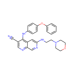 N#Cc1cnc2cnc(NCCN3CCOCC3)cc2c1Nc1ccc(Oc2ccccc2)cc1 ZINC000028529954