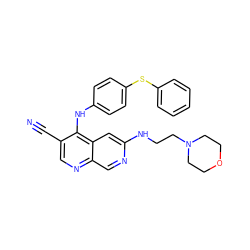 N#Cc1cnc2cnc(NCCN3CCOCC3)cc2c1Nc1ccc(Sc2ccccc2)cc1 ZINC000028529567