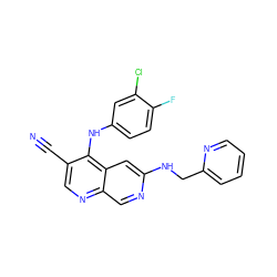 N#Cc1cnc2cnc(NCc3ccccn3)cc2c1Nc1ccc(F)c(Cl)c1 ZINC000036177425