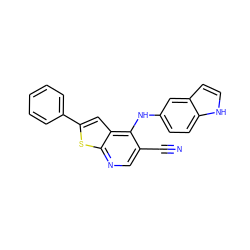 N#Cc1cnc2sc(-c3ccccc3)cc2c1Nc1ccc2[nH]ccc2c1 ZINC000029047150