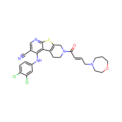 N#Cc1cnc2sc3c(c2c1Nc1ccc(Cl)c(Cl)c1)CCN(C(=O)/C=C/CN1CCCOCC1)C3 ZINC000096172267