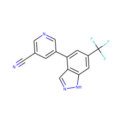 N#Cc1cncc(-c2cc(C(F)(F)F)cc3[nH]ncc23)c1 ZINC000204911809